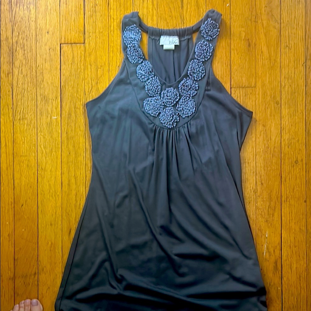 Gray Sleeveless Maxi Dress with Floral Detail